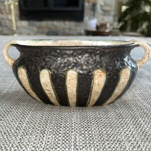 Vintage Studio Pottery Vase Bowl Rake Style Crackle Glaze Artisan Boho Decor MCM